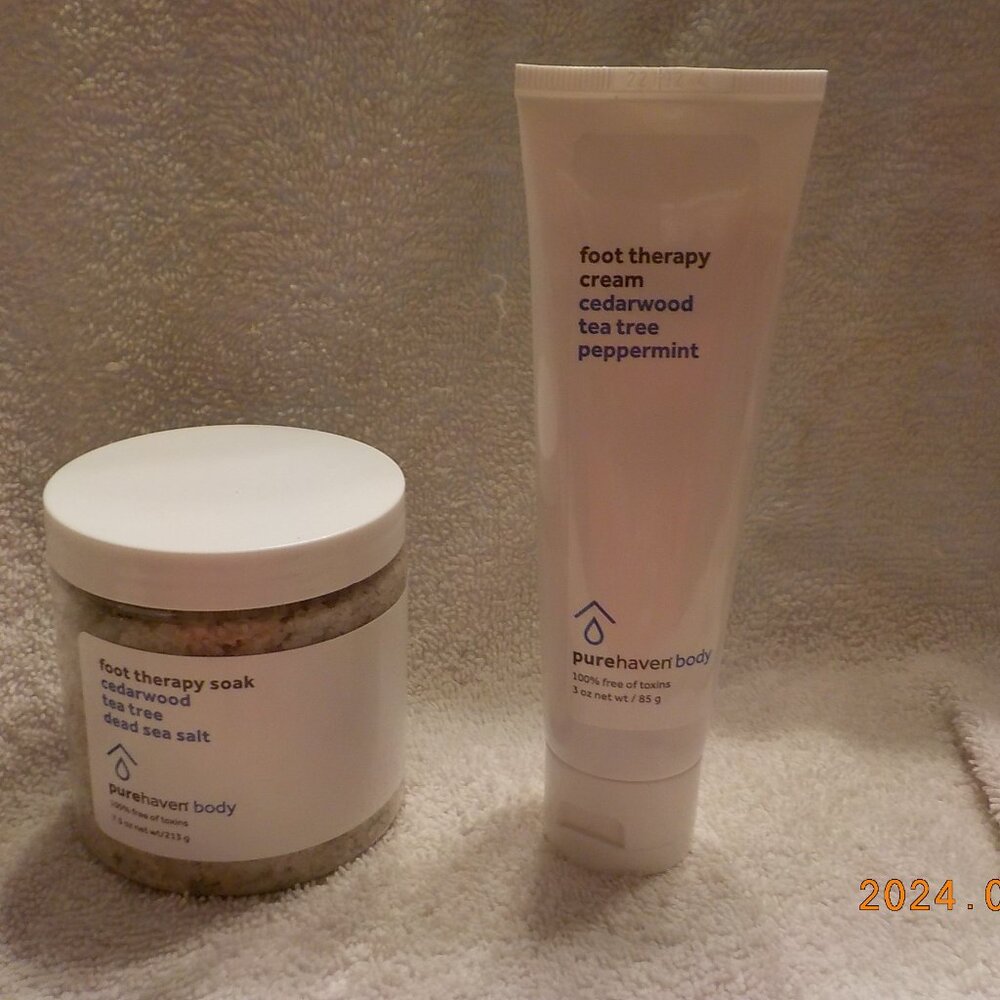 Pure Haven Body foot therapy cream 3 oz. + foot therapy soak 7.5 oz -